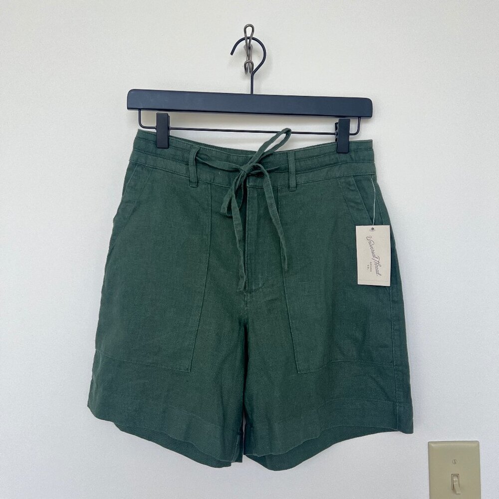 Universal Thread Dark Green High Rise Tie Waist Linen Trouser Shorts